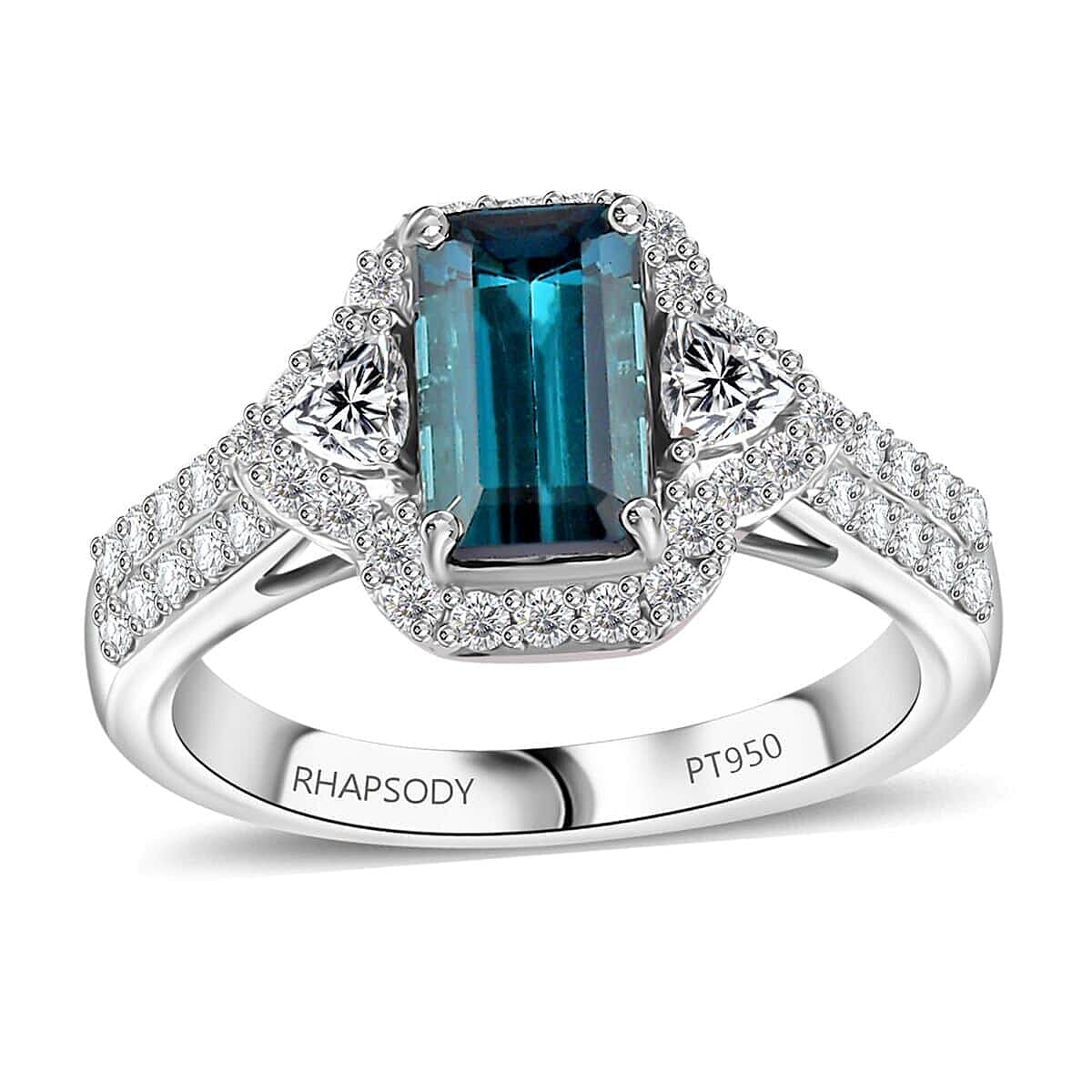 Certified & Appraised Rhapsody 950 Platinum AAAA Monte Belo Indicolite, Diamond (E-F, VS) (0.73 cts) Ring (Size 6.0) (7.45 g) 2.61 ctw