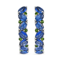 D'Joy Kashmir Kyanite and Chrome Diopside Sea Waves Earrings in Rhodium Over Sterling Silver 10.65 ctw