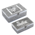 Hand Crafted Set of 2 Aluminum Oxidized Cat Horse Embossed Jewelry Box Made Up with Teak Wood Aluminum Sheet and Velvet (7.8"x5.3"x2.75",6.5"x4"x1.5") - Sticky add to cart bar