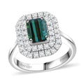 Certified & Appraised Rhapsody 950 Platinum AAAA Monte Belo Indicolite, Diamond (E-F, VS) (0.67 cts) Double Halo Ring (Size 6.0) (7.85 g) 2.05 ctw - Sticky add to cart bar