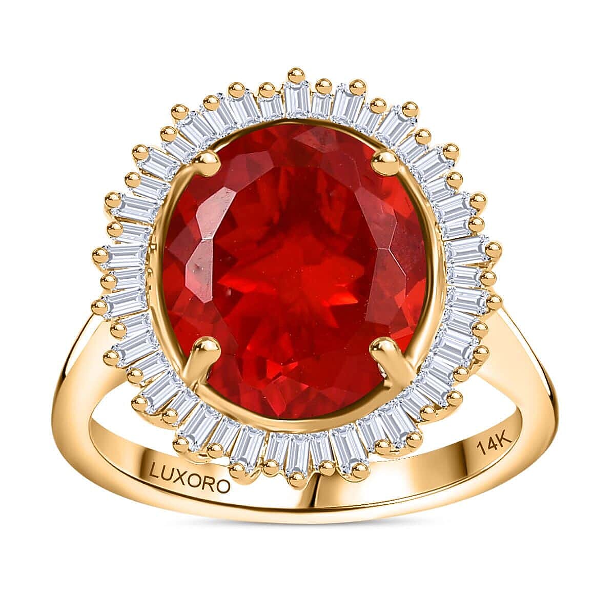 Luxoro 14K Yellow Gold Premium Crimson Fire Opal, Diamond (I2) (0.45 cts) Ring (Size 6.0) 3.65 ctw