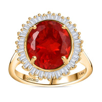 Luxoro 14K Yellow Gold Premium Crimson Fire Opal, Diamond (I2) (0.45 cts) Ring (Size 6.0) 3.65 ctw