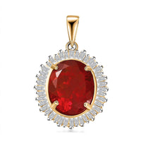 Luxoro 14K Yellow Gold Premium Crimson Fire Opal and G-H I2 Diamond Sunrise Pendant 3.00 ctw