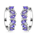 Tanzanite and Moissanite Art Deco Hoop Earrings in Rhodium Over Sterling Silver 2.65 ctw - Sticky add to cart bar