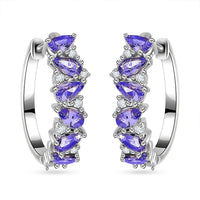 Tanzanite and Moissanite Art Deco Hoop Earrings in Rhodium Over Sterling Silver 2.65 ctw