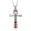 Freshwater Pearl and Multi Gemstone 1.20 ctw Seven Chakra Cross Pendant Necklace in Silvertone 20-22 Inches - Sticky add to cart bar