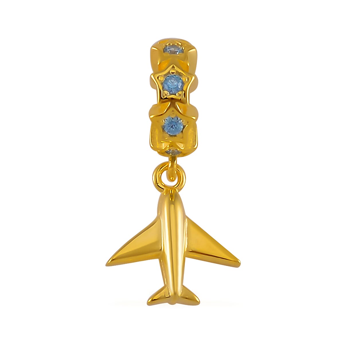 Simulated Blue Diamond Airplane Charm in Rhodium Over Sterling Silver 0.10 ctw