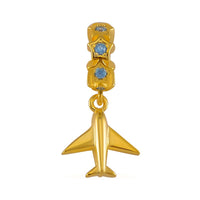 Simulated Blue Diamond Airplane Charm in Rhodium Over Sterling Silver 0.10 ctw
