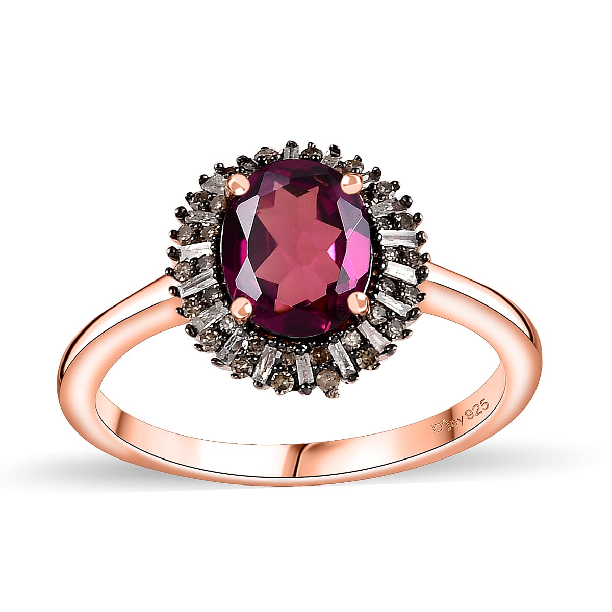 Epic Deal Radiant Ember Garnet, Natural Champagne and White Diamond (0.30 cts) Sunrays Ring in 18K Vermeil RG Over Sterling Silver (Size 10.0) 2.35 ctw