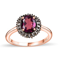 Epic Deal Radiant Ember Garnet, Natural Champagne and White Diamond (0.30 cts) Sunrays Ring in 18K Vermeil RG Over Sterling Silver (Size 10.0) 2.35 ctw
