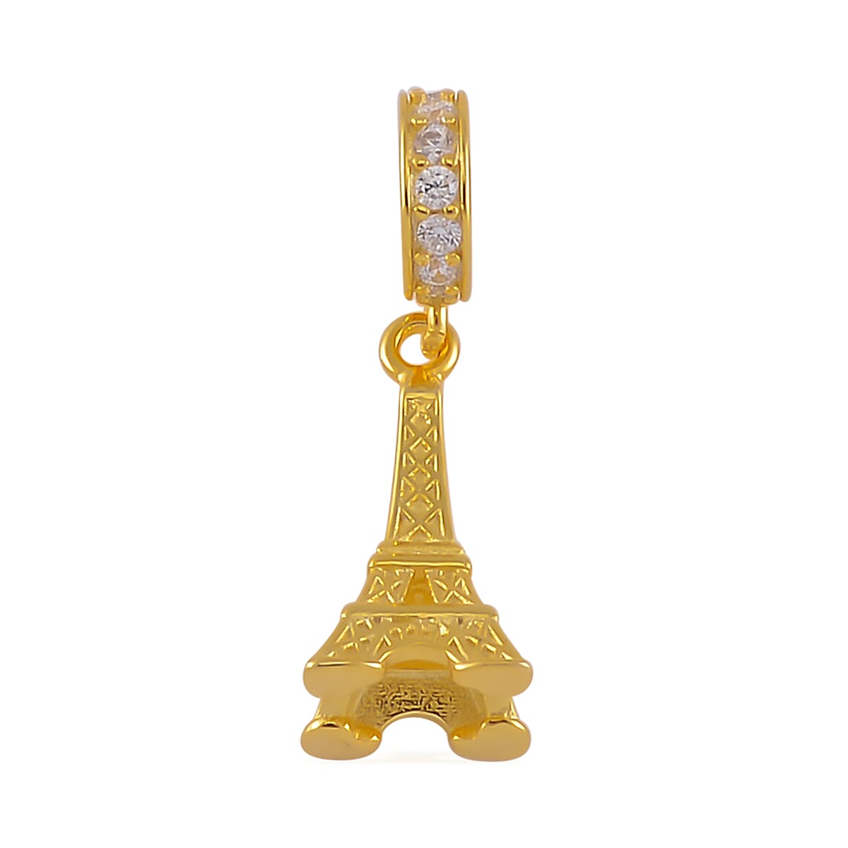 Simulated Diamond Paris Tower Charm in 14K YG Over Sterling Silver 0.12 ctw
