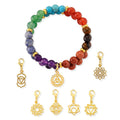 Multi Gemstone 80.00 ctw Seven Chakra 2 Rows Beaded Stretch Bracelet with 7pcs Hand Charm in Goldtone - Sticky add to cart bar