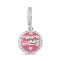 Simulated Diamond Happy Birthday Charm in Rhodium Over Sterling Silver 0.25 ctw - Sticky add to cart bar