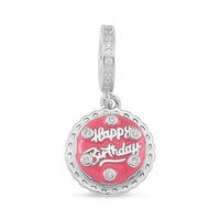 Simulated Diamond Happy Birthday Charm in Rhodium Over Sterling Silver 0.25 ctw