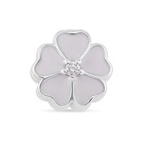 Simulated Diamond and Enameled Flower Charm in Rhodium Over Sterling Silver