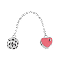 Enameled Pink Heart and Black Stars Charm in Rhodium Over Sterling Silver