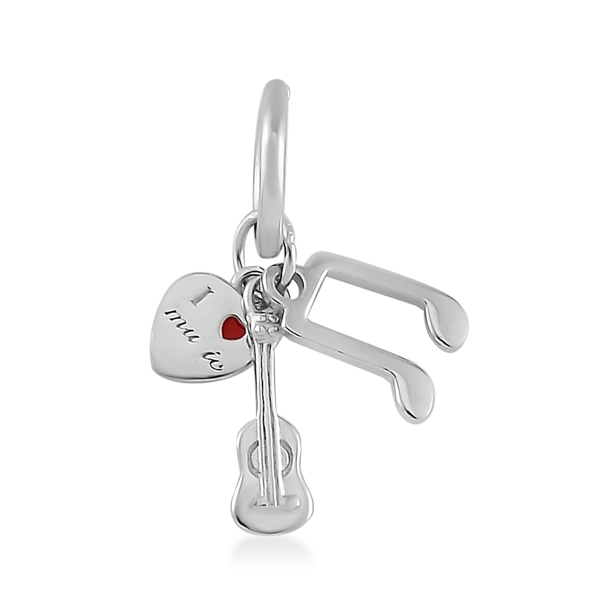 Enameled I Love Music Charm in Rhodium Over Sterling Silver