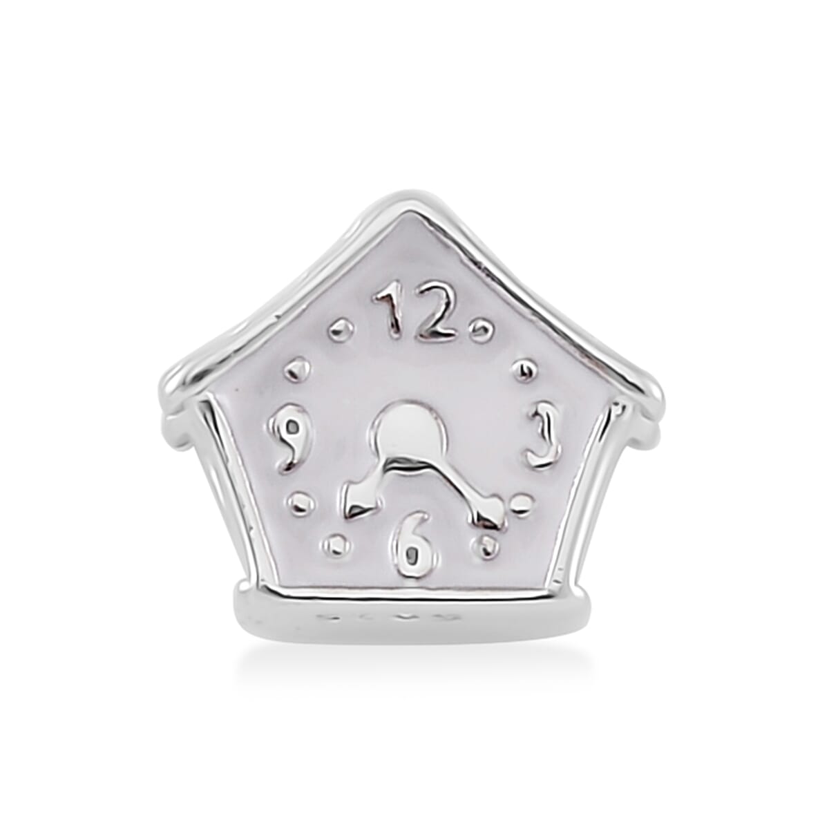Enameled House Clock Charm in Rhodium Over Sterling Silver (3 g)