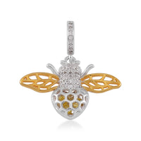 Simulated White and Yellow Diamond A Bee Charm in 14K Yellow Gold Over Sterling Silver 0.55 ctw