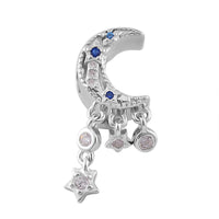 Simulated White and Blue Diamond Retro Moon Dreamcatcher Charm in Rhodium Over Sterling Silver 0.15 ctw