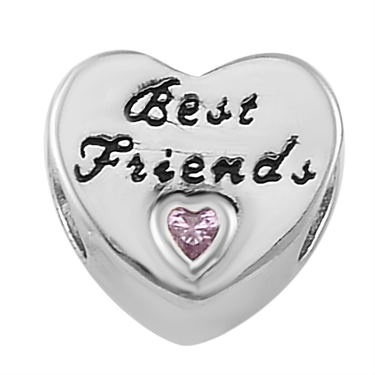 Simulated Pink Diamond Best Friend Charm in Rhodium Over Sterling Silver 0.05 ctw