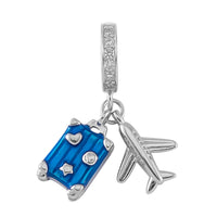 Simulated Diamond, Enameled A Trip that Goes without Saying Charm in Rhodium Over Sterling Silver 0.25 ctw