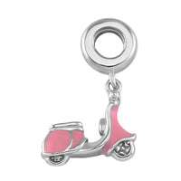 Pink Enameled Baby Toy Car Charm in Rhodium Over Sterling Silver (2.65 g)