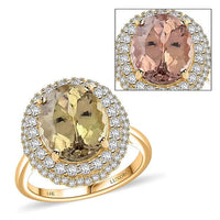 Certified & Appraised Luxoro 14K Yellow Gold AAA Turkizite and I2 Diamond Double Halo Ring (Size 10.0) 4.90 Grams 5.05 ctw