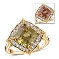 Certified & Appraised Luxoro 14K Yellow Gold Asscher Cut AAA Turkizite and I2 Diamond Ring (Size 10.0) 4.63 Grams 4.55 ctw - Sticky add to cart bar