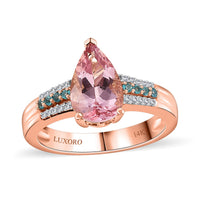 Luxoro 14K Rose Gold AAA Pink Morganite, Paraiba Tourmaline and G-H I2 Diamond Ring 4.25 Grams 2.30 ctw