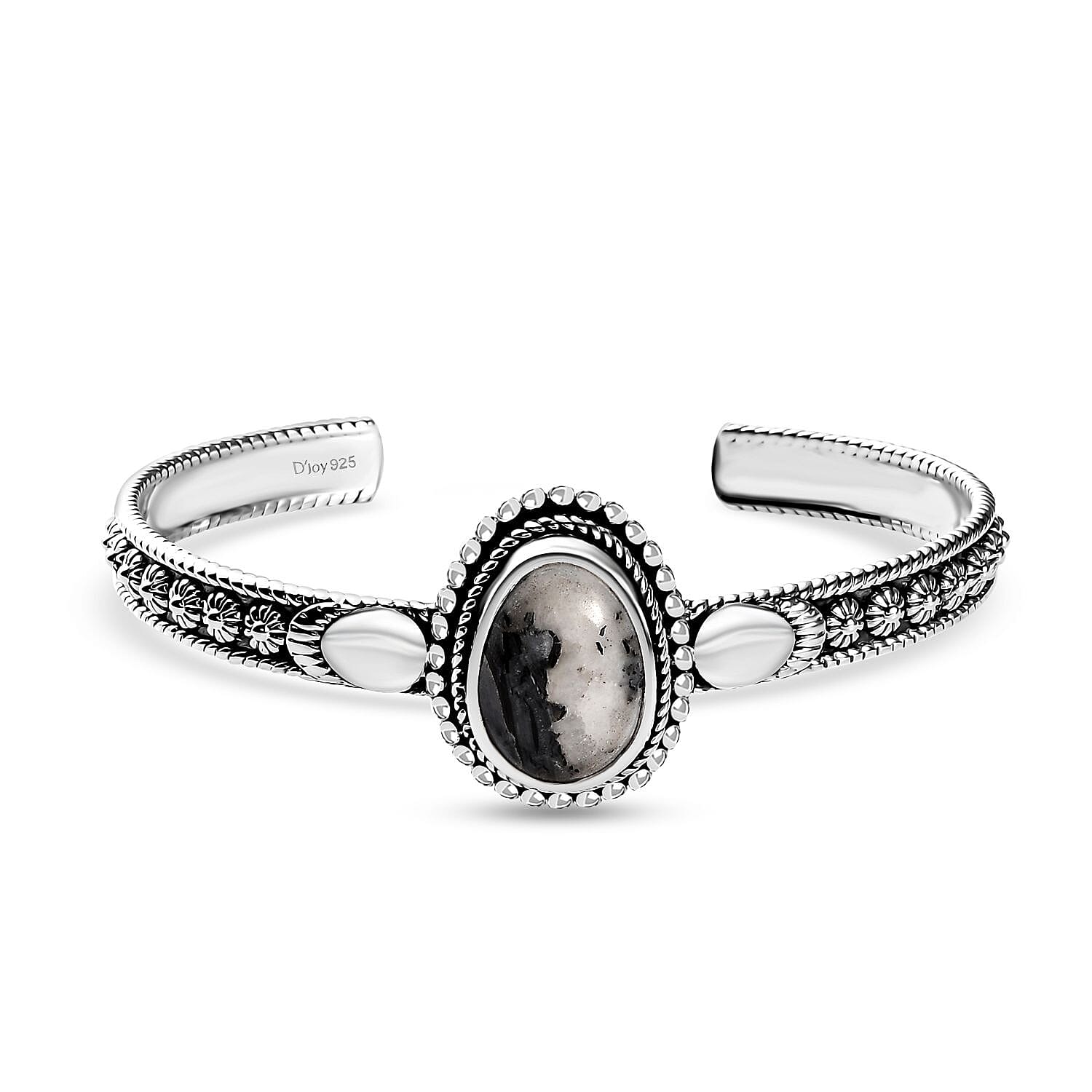 D'Joy Artisan Crafted White Buffalo 10.30 ctw Cuff Bracelet in Sterling Silver (7.25 In)