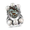 Artisan Crafted Blue Horizon Turquoise 9.30 ctw and White Pearl Ring in Sterling Silver (Size 10.0) - Sticky add to cart bar