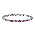 Radiant Ember Garnet and Moissanite Tennis Bracelet in Rhodium Over Sterling Silver (6.50 In) 6.40 ctw - Sticky add to cart bar