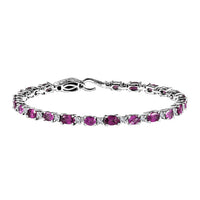 Radiant Ember Garnet and Moissanite Tennis Bracelet in Rhodium Over Sterling Silver (6.50 In) 6.40 ctw