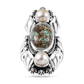Artisan Crafted Blue Horizon Turquoise 5.60 ctw and White Pearl Ring in Sterling Silver (Size 10.0) - Sticky add to cart bar