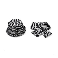 Brown Zebra Pattern Faux Fur Set of Bucket Hat (23") and Scarf (34"x5")