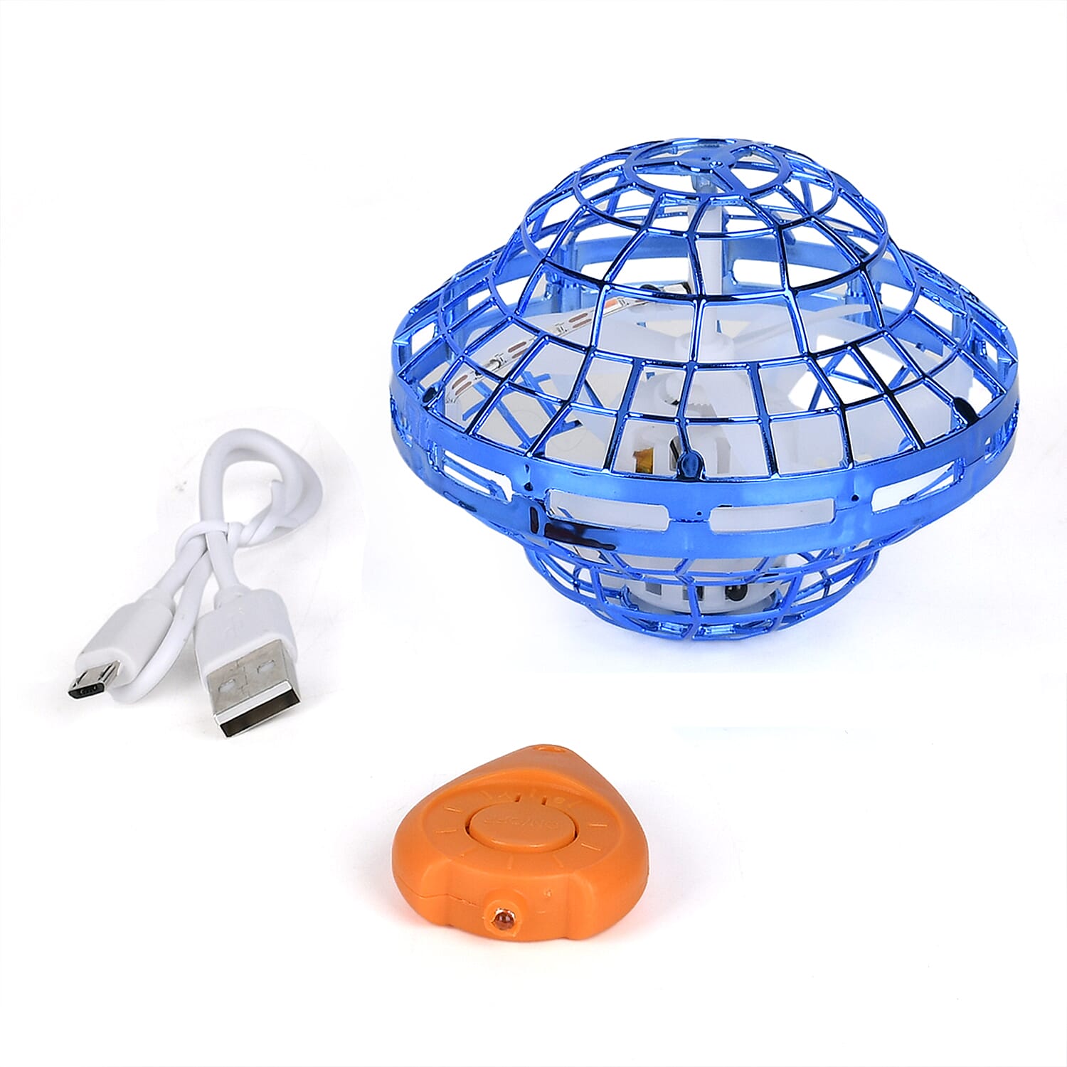 Blue Rechargeable UFO Aircraft Toy with Gyro and Light (3.7V, 120MAH LI-POLY USB Charger) (3.66"x3.66"x2.48")