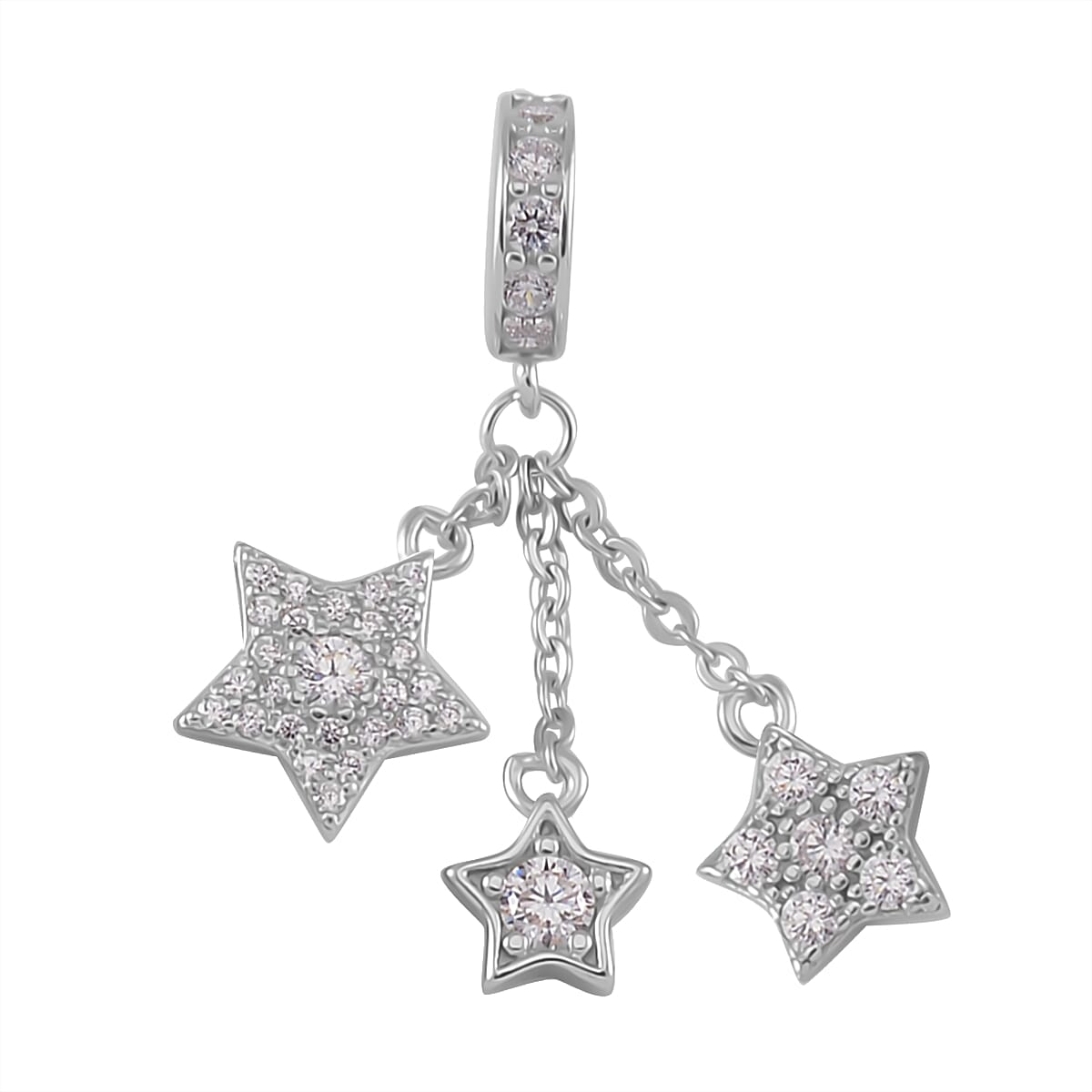Simulated Diamond Three Stars Charm in Rhodium Over Sterling Silver 0.45 ctw