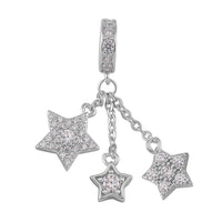 Simulated Diamond Three Stars Charm in Rhodium Over Sterling Silver 0.45 ctw