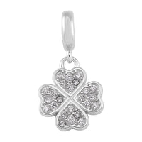 Simulated Diamond 0.25 ctw Four Leaf Flower Charm in Rhodium Over Sterling Silver