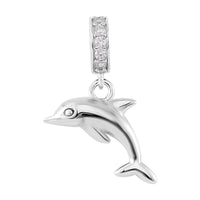 Simulated Diamond Dolphin Charm in Rhodium Over Sterling Silver 0.15 ctw