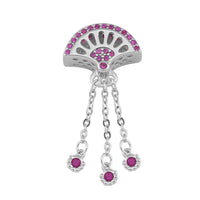 Simulated Ruby Color Diamond Fan Flutters Charm in Rhodium Over Sterling Silver 0.50 ctw
