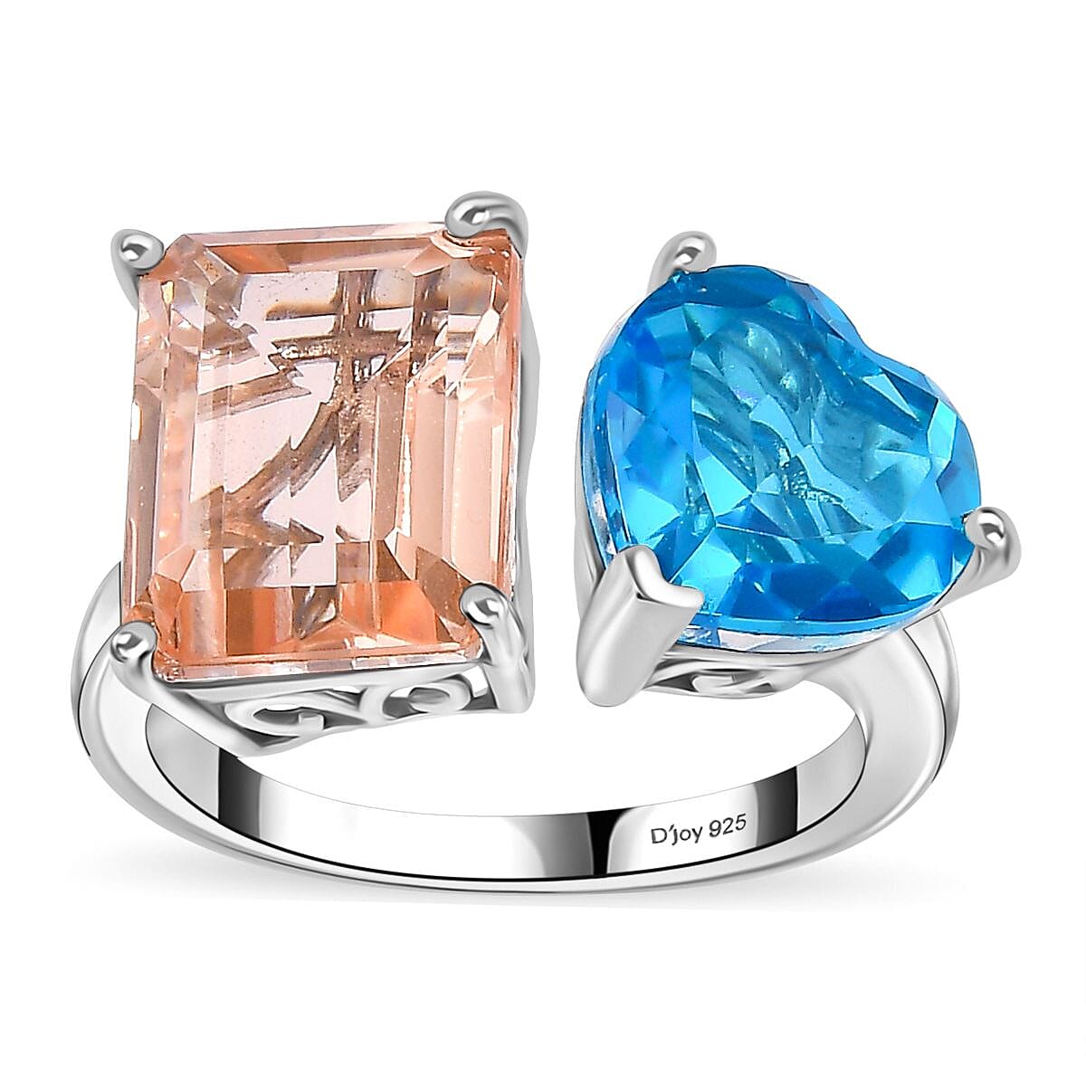 Morganique Quartz, Caribbean Quartz Bypass Ring in Rhodium Over Sterling Silver (Size 10.0) 8.65 ctw