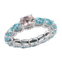Premium Pink Morganite and Multi Gemstone Eternity Band Ring in Rhodium Over Sterling Silver 4.00 ctw