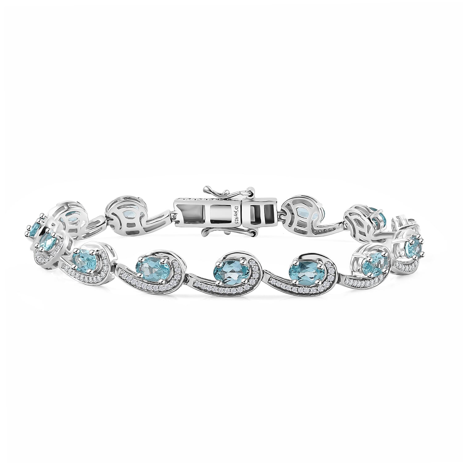 Doorbuster Premium Betroka Paraiba Apatite, Moissanite Bracelet in Rhodium Over Sterling Silver (6.50 In) 6.75 ctw
