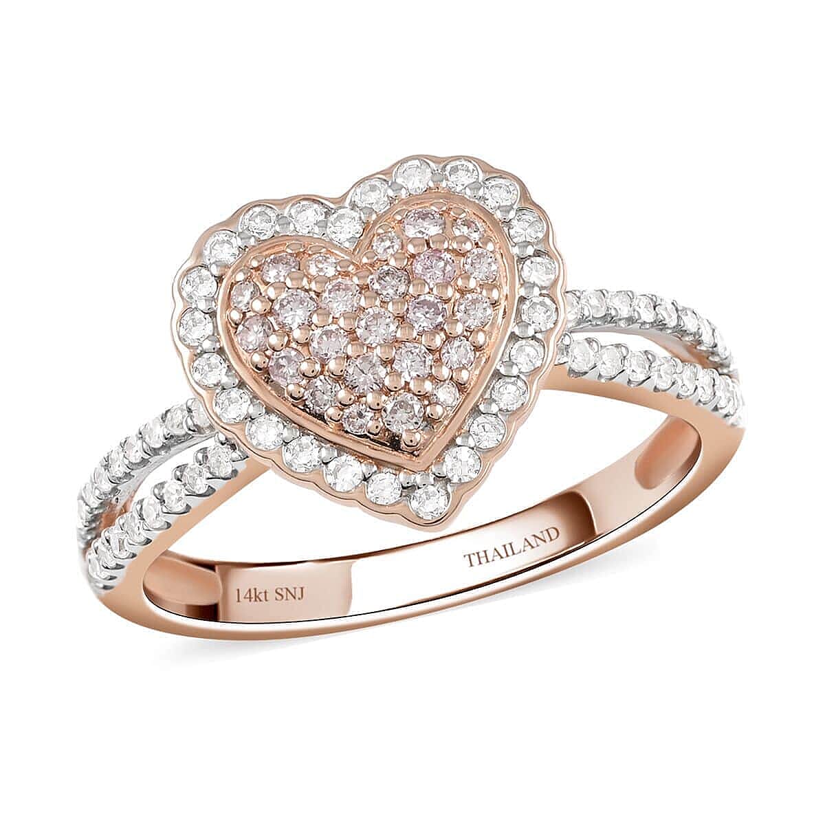 14K Rose Gold  Natural Pink and White Diamond Heart Ring (Size 4.5) 0.40 ctw