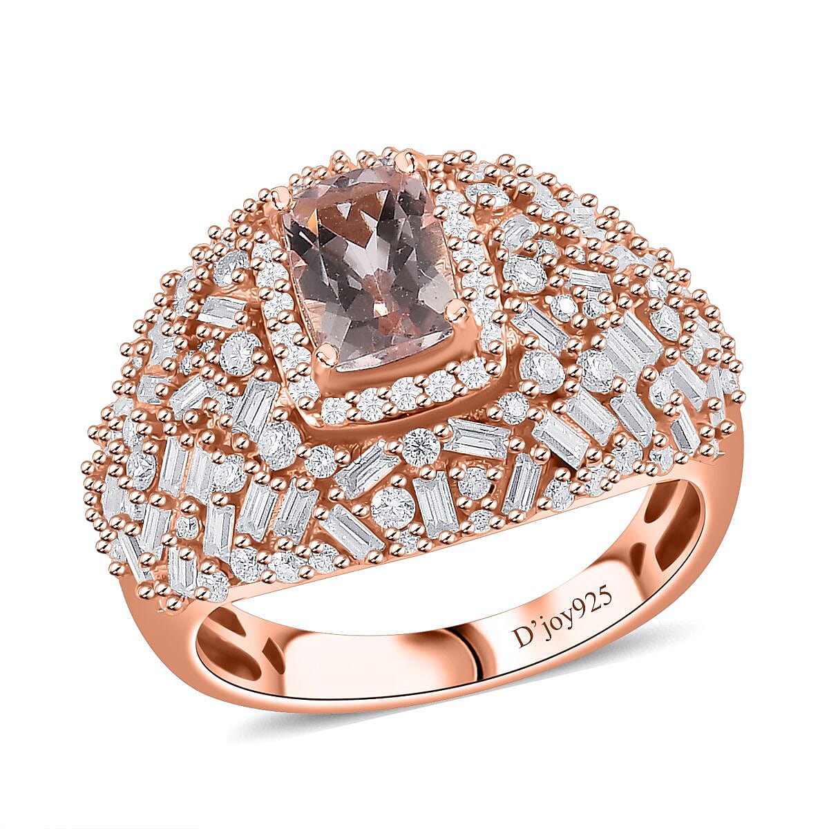 Premium Pink Morganite and Moissanite Dome Ring in 18K Vermeil Rose Gold Over Sterling Silver 2.65 ctw