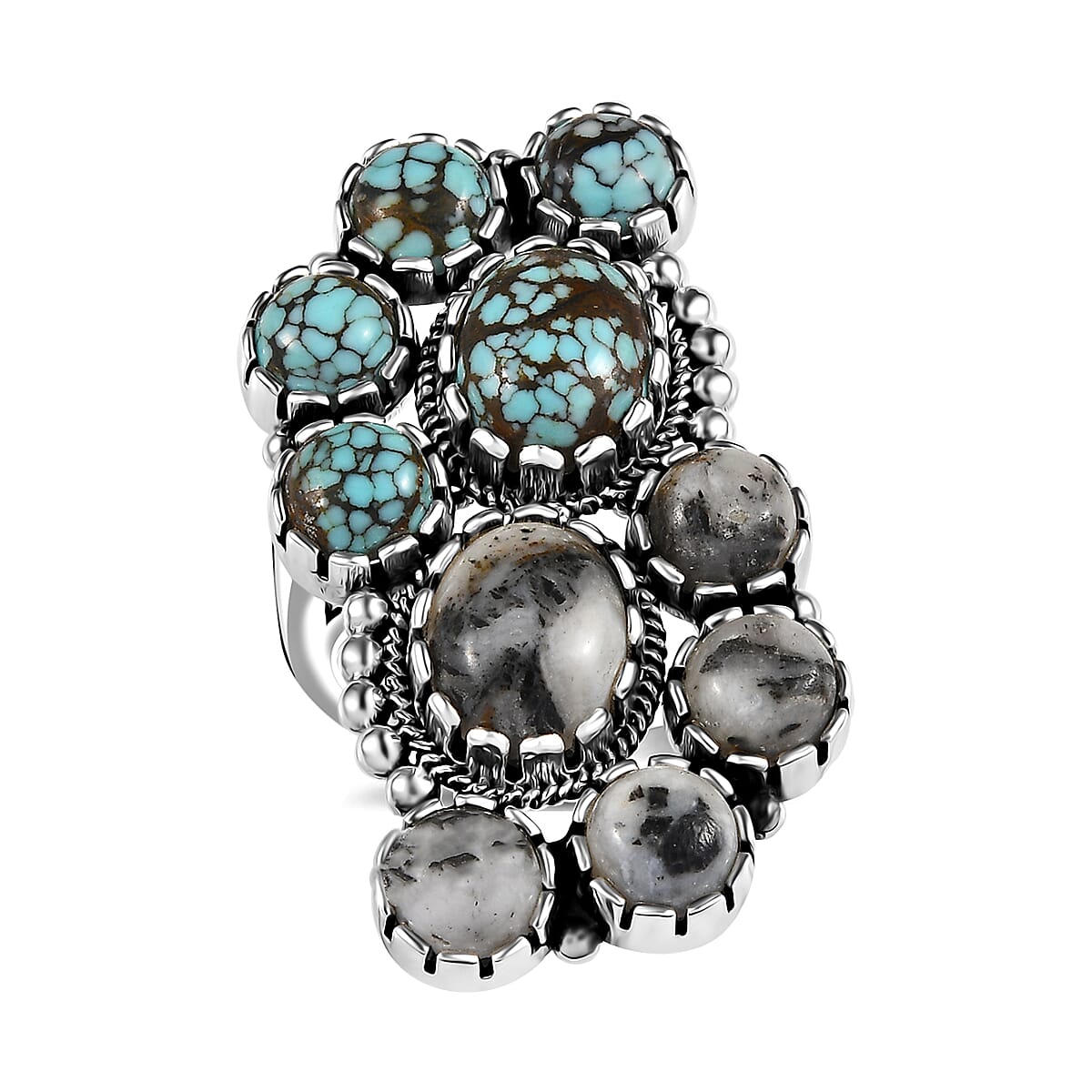 Artisan Crafted White Buffalo and Blue Moon Turquoise Ring in Sterling Silver (Size 10.0) 12.00 ctw
