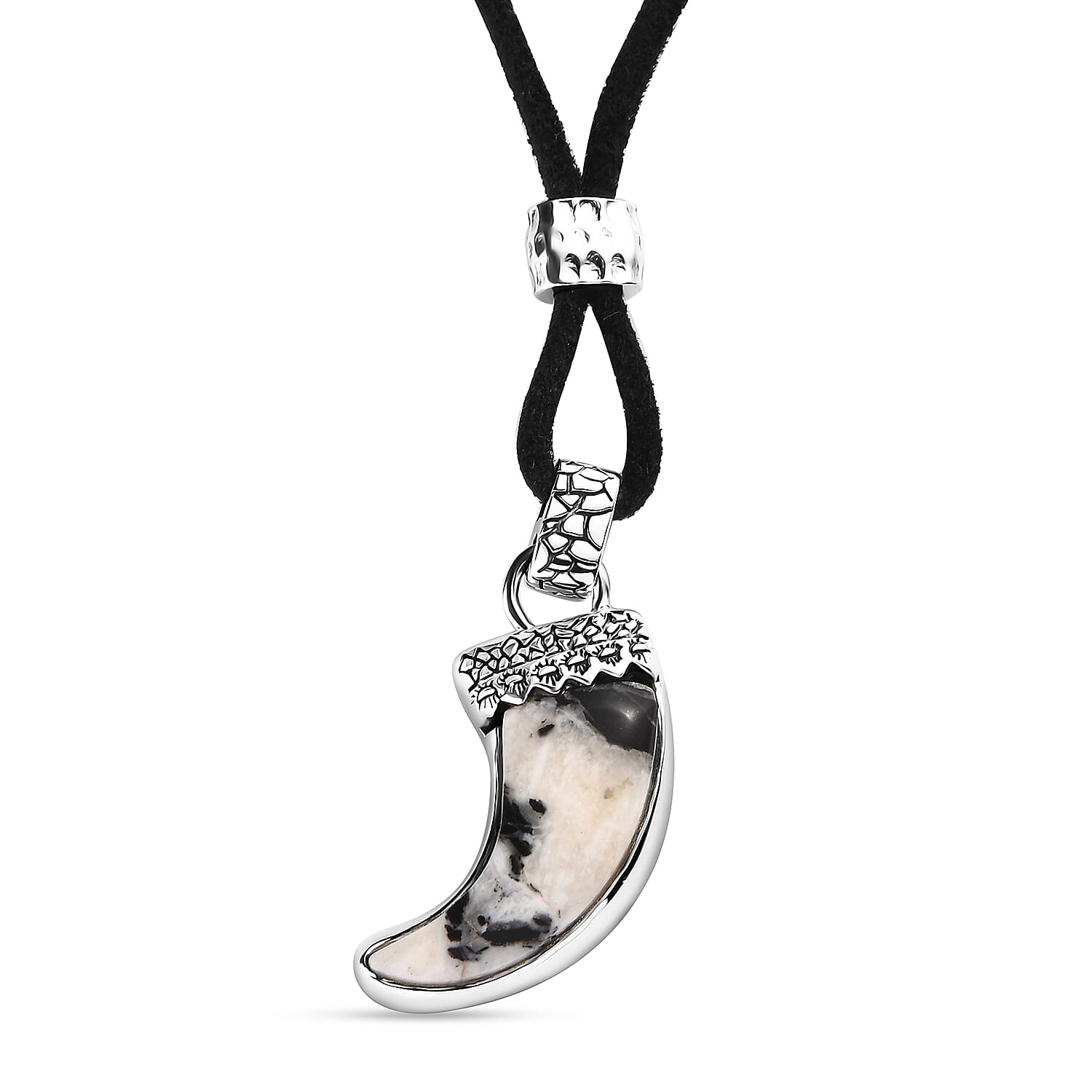 Artisan Crafted White Buffalo 10.50 ctw Bear Claw Necklace in Sterling Silver and Black Leather Cord 20 Inches