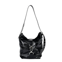 Italy Retro Noble Collection Black Genuine Leather Crossbody Bag (9.3"x5.9"x14")
